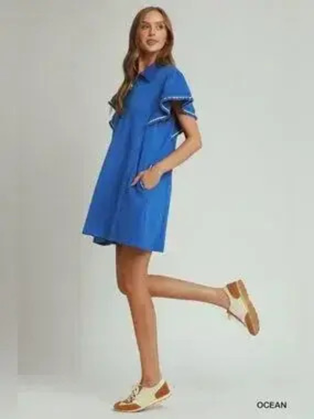 ZARA Half Zip Ruffle Rib Butterfly Sleeve Mini Dress - Picture 2 of 5